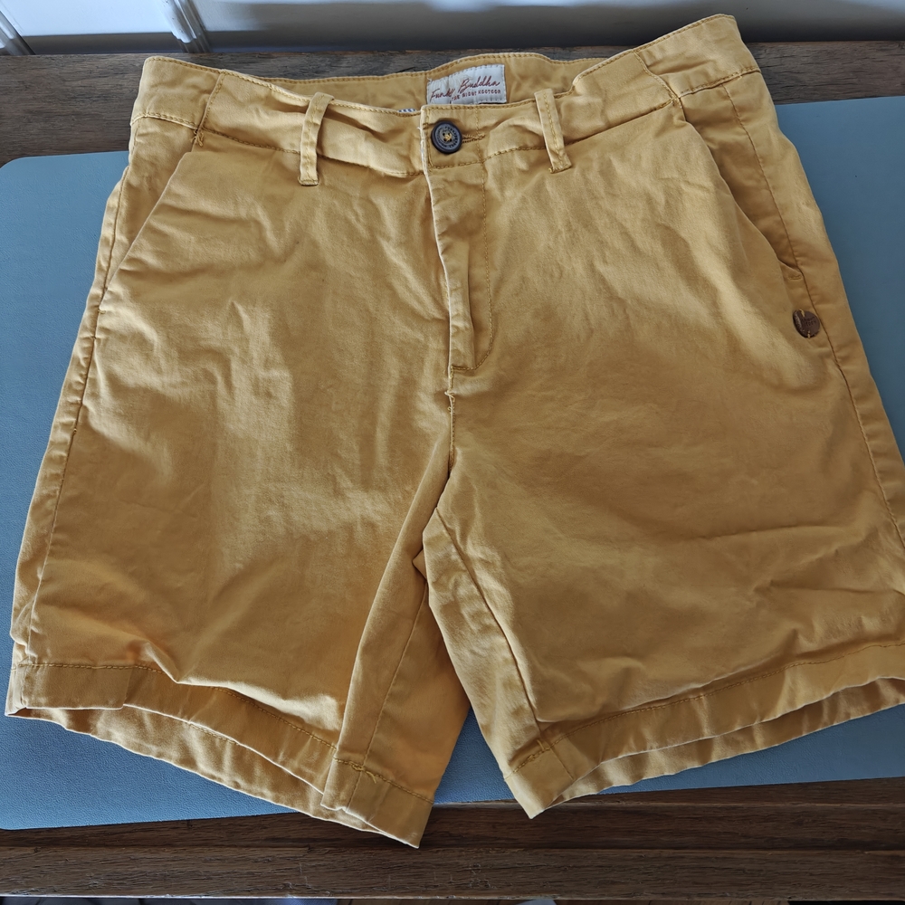 Funky Buddha Mustard Yellow Cotton Chino Shorts Size M Boho Summer Beach Casual